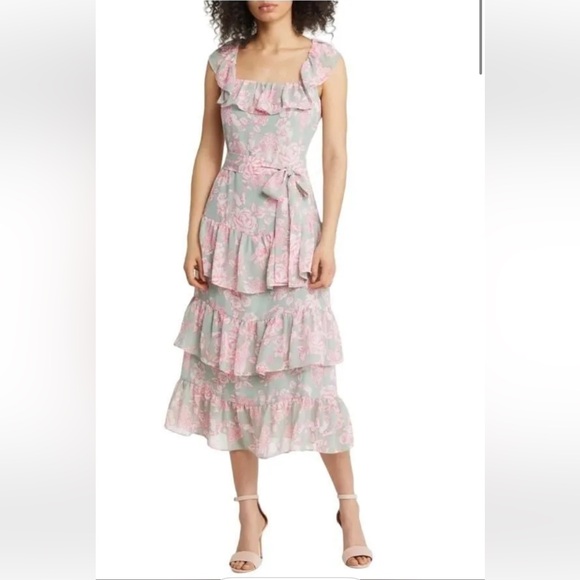 Eliza J Dresses & Skirts - Eliza J Pink and Green Floral Midi Dress